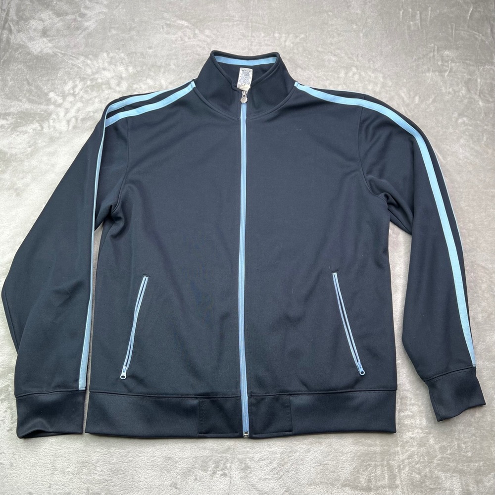 VTG Old Navy Track Jacket Mens XL Navy Blue Light Blue Striped Full Zip Athletic